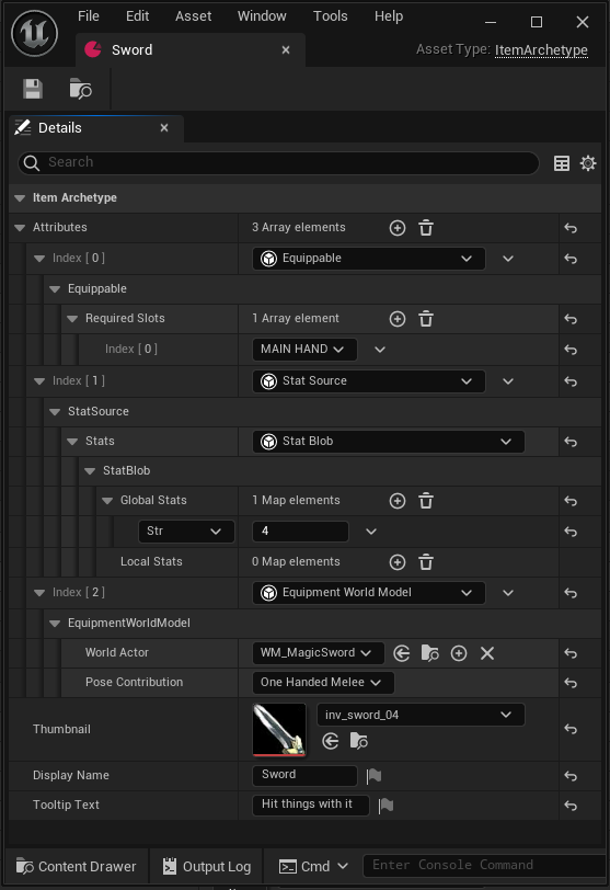 An Item Data Asset, making use of several EditInlineNew UProperties